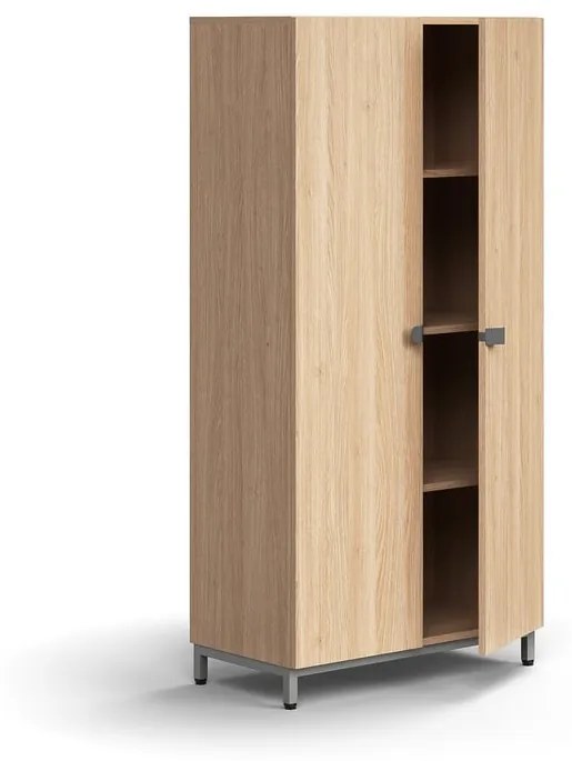 Skriňa QBUS, 3 police, na nožičkách, s madlom, 1636x800x420 mm, strieborná, dub