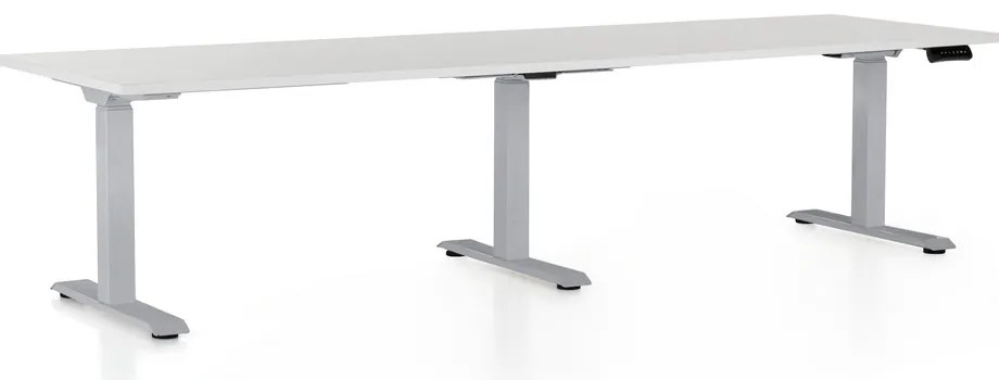 Výškovo nastaviteľný stôl OfficeTech Long, 260 x 80 cm, sivá podnož, biela