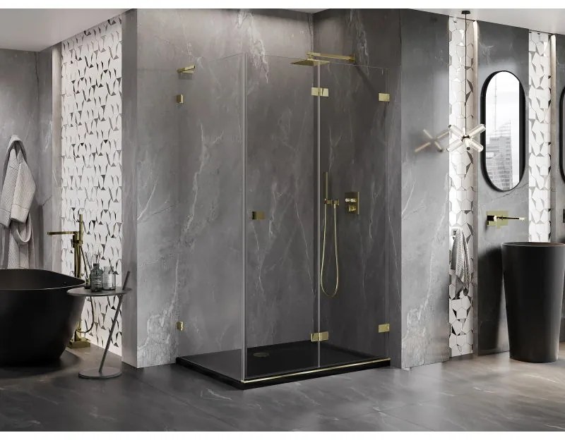 Mexen Lunar-F L, 1-krídlový sprchový kút so skladacími dverami, pravý, 80 x 70 cm, 8mm číre sklo, zlatý lesklý profil, 836L-080-070-50-00-P