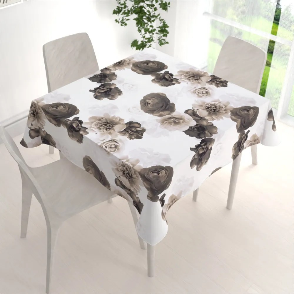 Biante Dekoračný štvorcový obrus PM-016 Veľké hnedé kvety 80x80 cm