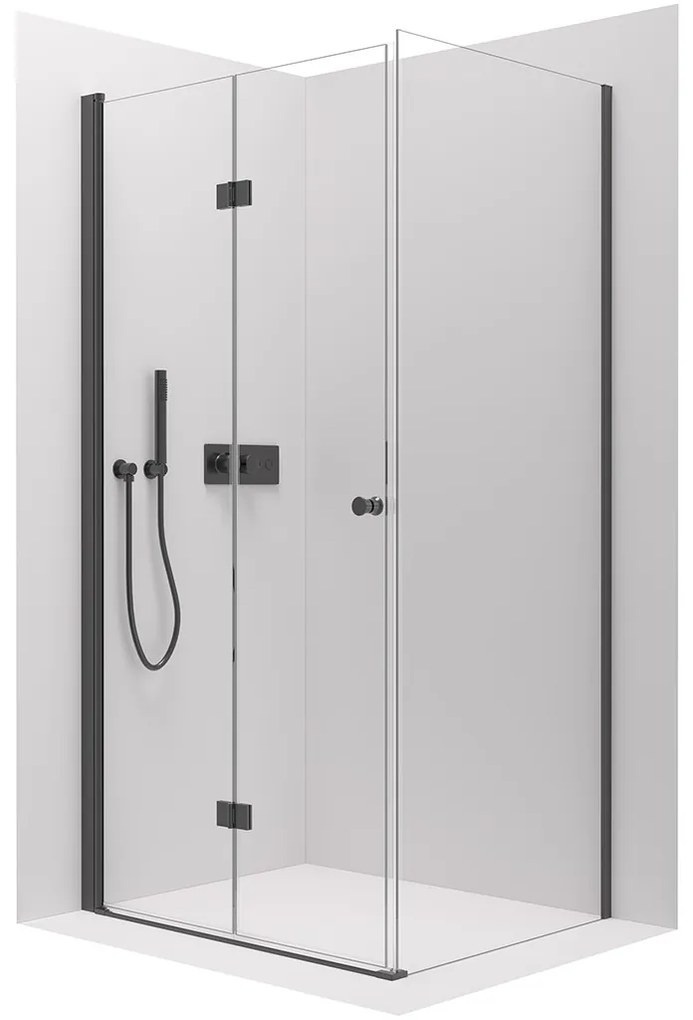 Cerano Volpe, sprchovací kút so skladacími dverami 90(dvere) x 100(stena), 6mm číre sklo, čierny profil, CER-CER-427336