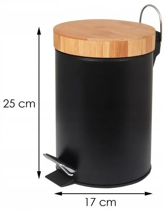 Odpadkový kôš do kúpeľne s bambusovým krytom 3l - čierny