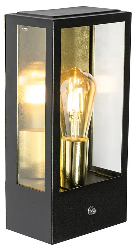 Vonkajšia nástenná lampa čierna so zlatým senzorom súmraku - Rotterdam