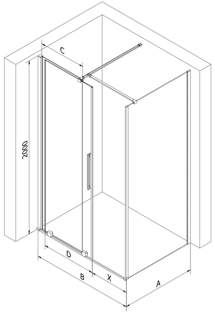 Mexen Velar, sprchový kút s posuvnými dverami 110(dvere) x 90(stena) cm, 8mm číre sklo, biela, 871-110-090-01-20