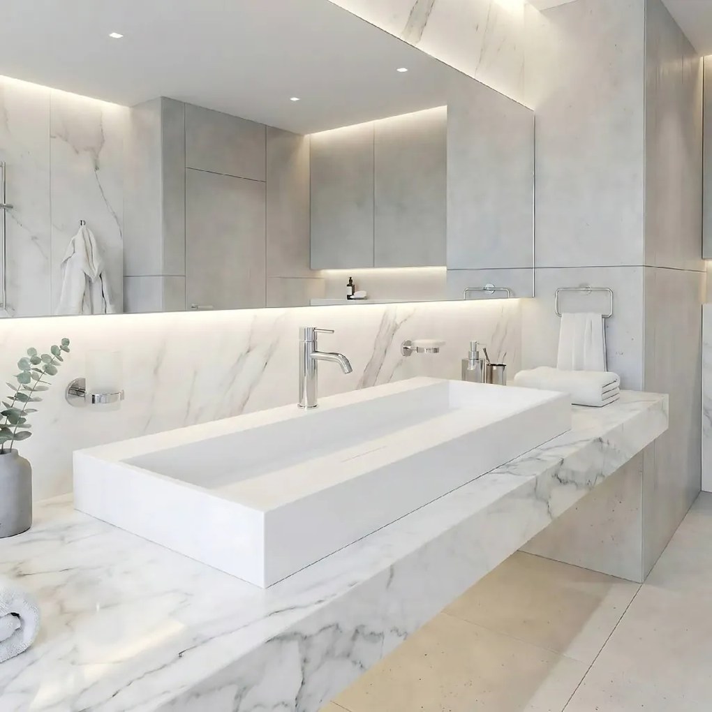 Rea Goya, umývadlo na dosku 100x46x14 cm, konglomerát, biela lesklá, REA-U8903