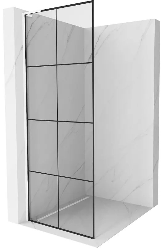 Mexen Kioto L, sprchová zástena Walk-In 80 x 200 cm, 8mm číre sklo čierny vzor, biely profil, 800-080-103-20-77