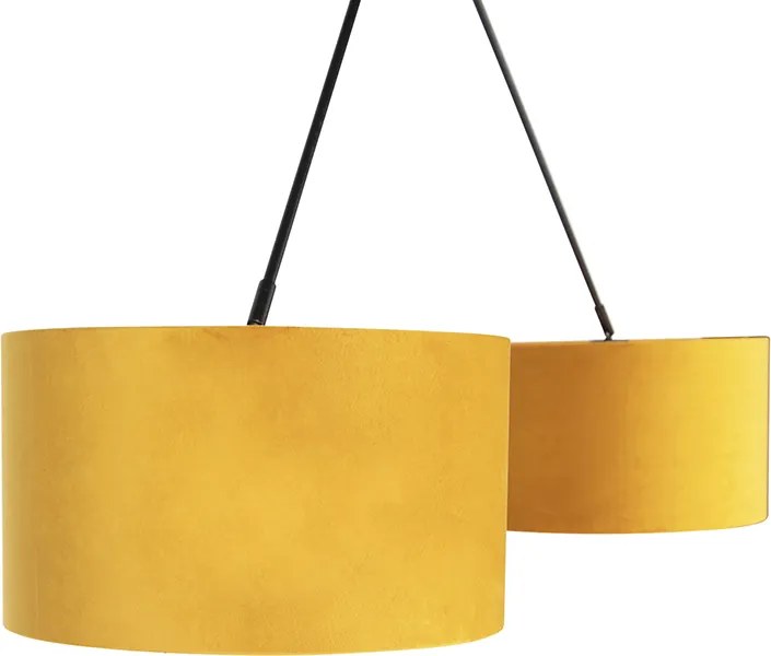 Závesné svietidlo čierne s plyšovými tienidlami okrová so zlatom 35 cm - Blitz