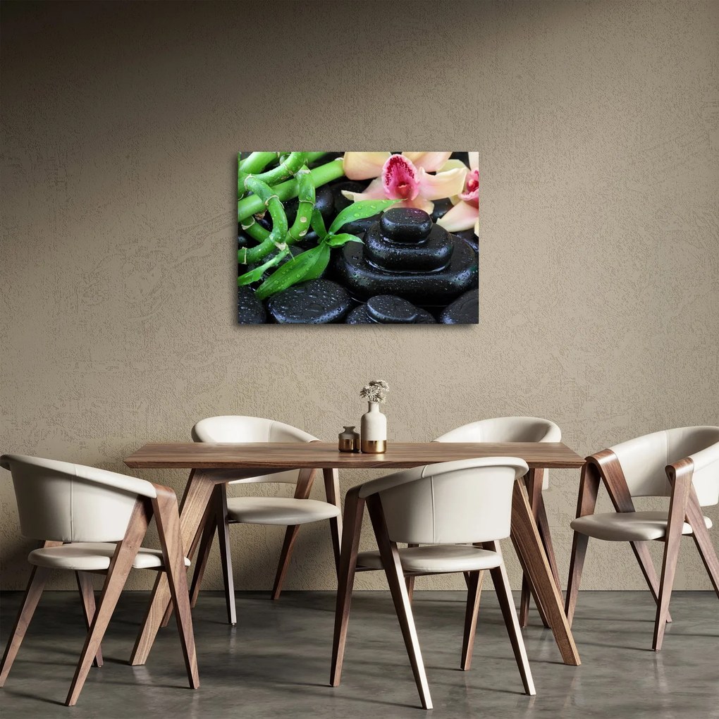 Obraz - Kamene a orchidey (70x50 cm)