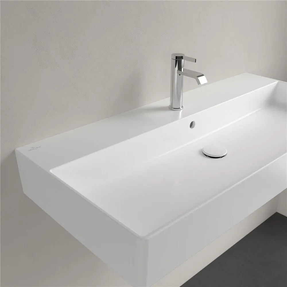 VILLEROY &amp; BOCH Memento 2.0 závesné umývadlo s otvorom, s prepadom, 1000 x 470 mm, Stone White, s povrchom CeramicPlus, 4A22A5RW