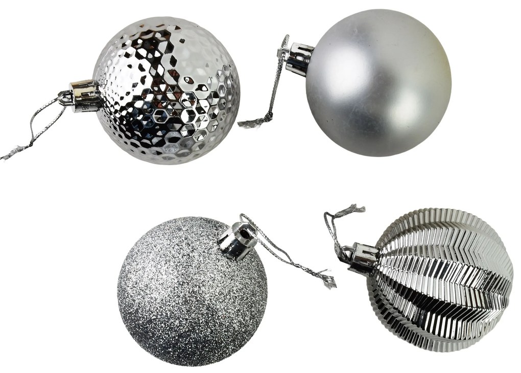 Sada 16 ks vánočních baněk Luca stříbrná