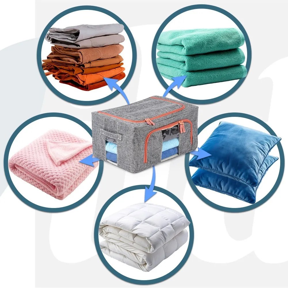 VILDE Látkový pevný box pro uskladnění textilu, šedý PILLOW 40x 30 x 20 cm (22l)