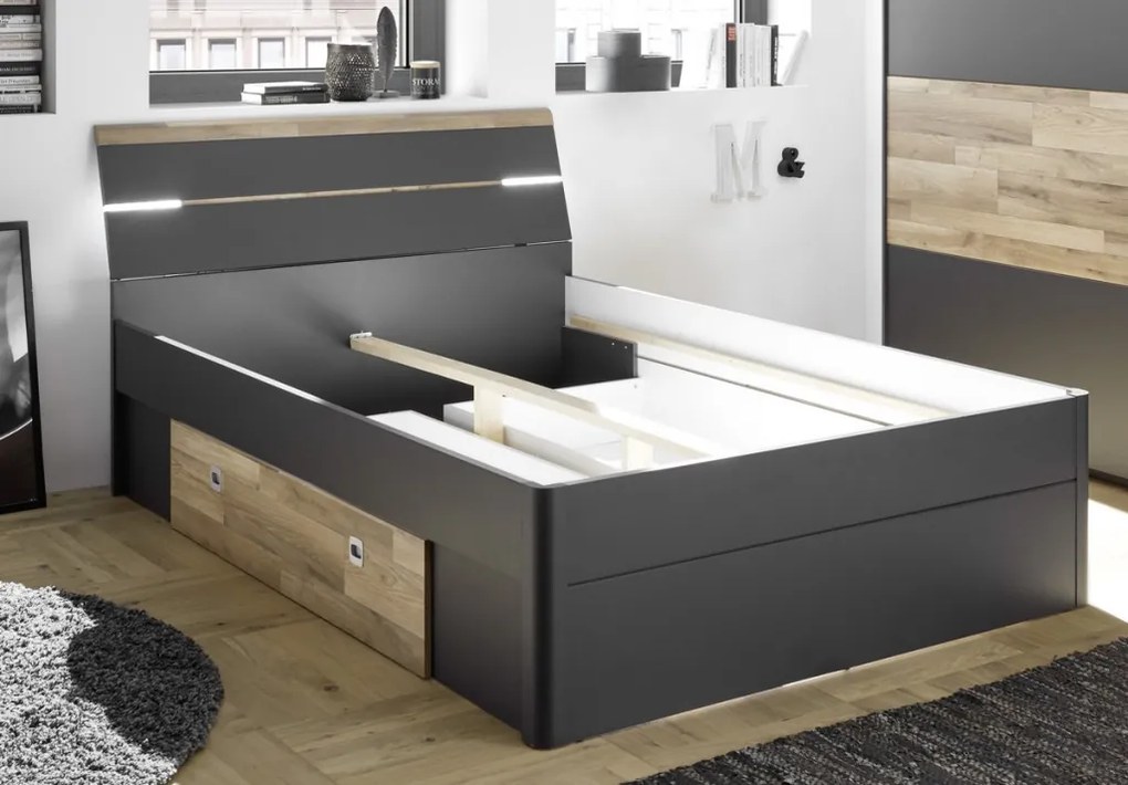 Posteľ Mars 140x200 cm, so zásuvkami a osvetlením