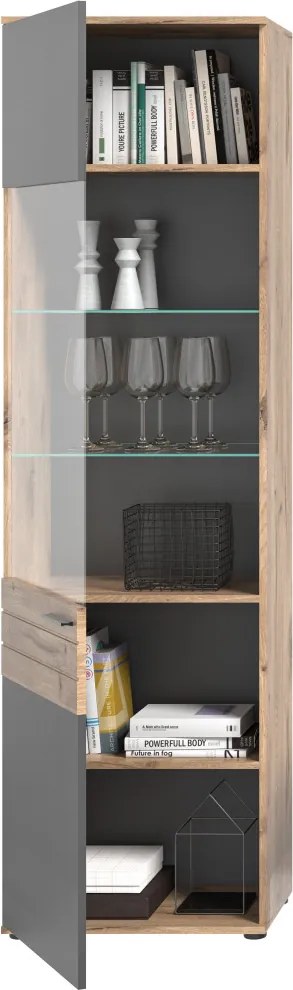 Vysoká vitrína Mason, dub/šedá
