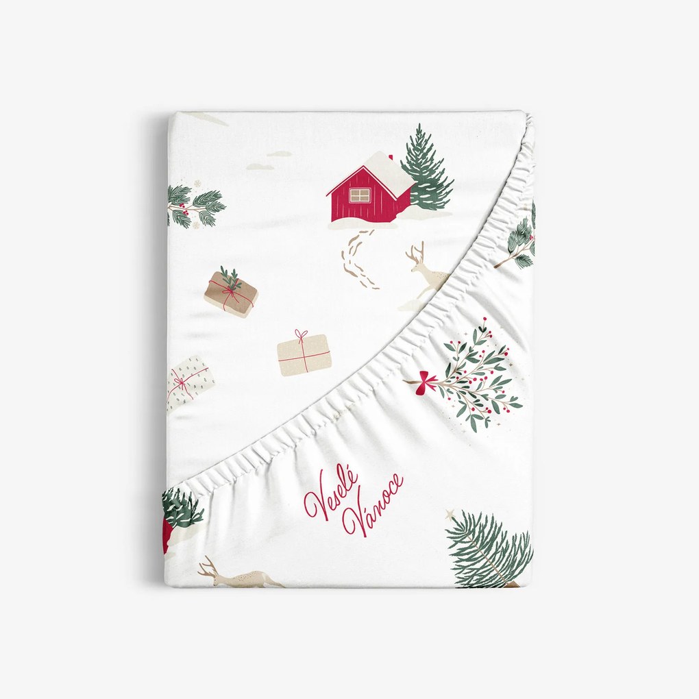 Goldea vianočná bavlnená napínacia plachta - české vianoce 90 x 200 cm