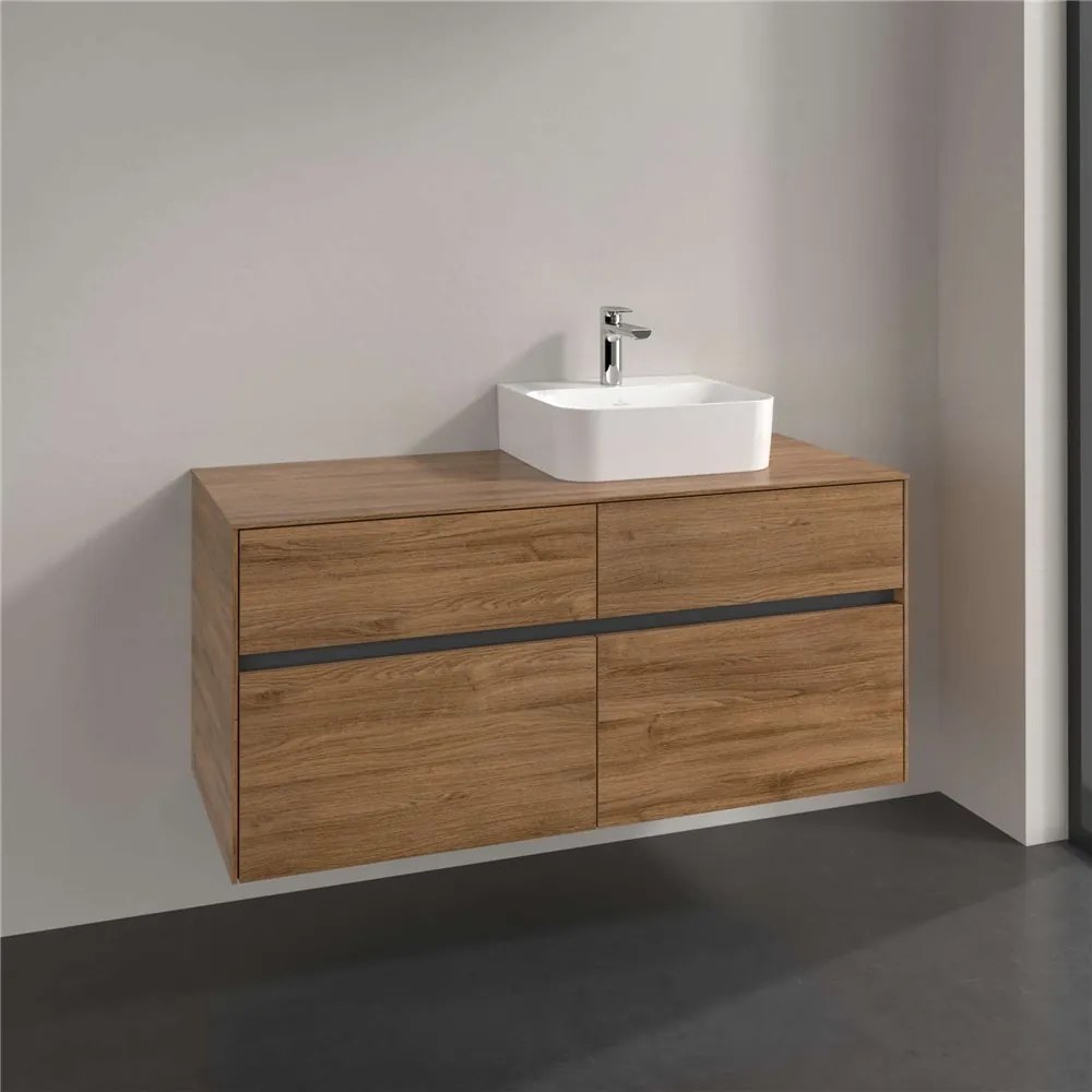 VILLEROY &amp; BOCH Collaro závesná skrinka pod umývadlo na dosku (umývadlo vpravo), 4 zásuvky, 1200 x 500 x 548 mm, Oak Kansas, C09900RH