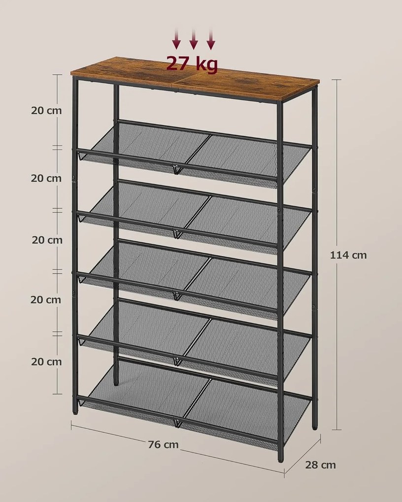 SONGMICS 6-úrovňový regál na topánky LBS044KD01 – praktický botník do predsiene