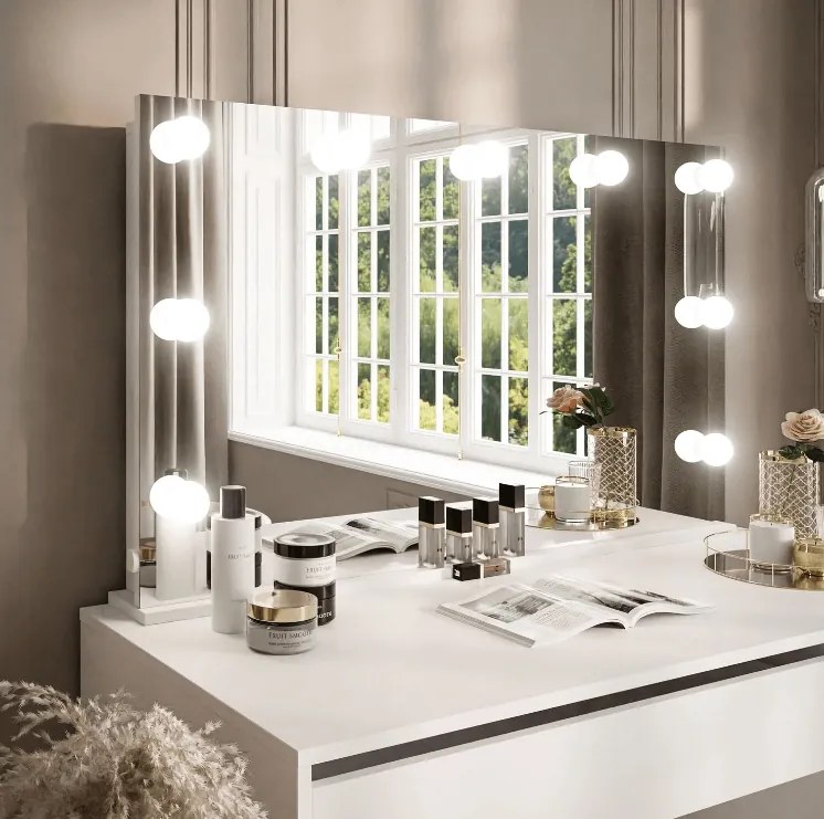 Toaletný stolík INEZ so zrkadlom biely lesk + kancelársky stôl
