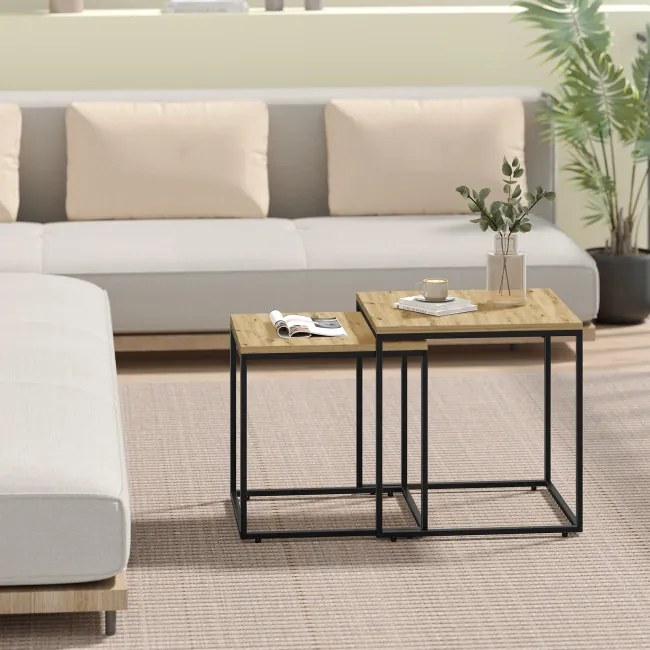 Sada 2 konferenčných, štvorcových stolíkov OSKAR čierne nohy