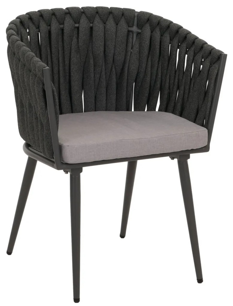 Záhradné stoličky HWC-N38 (SET 2 ks), olefínové lano, antracitové vankúše - svetlo sivá