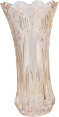 Béžová skleněná váza s reliéfem tulipánů Delight - Ø 10*20 cm