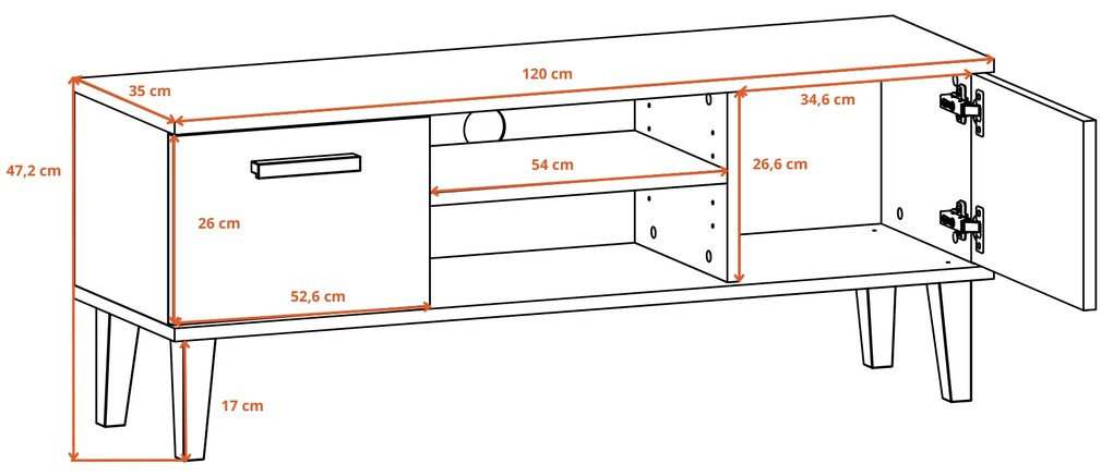 TV stolík DENVER 120 cm biely/dub hickory