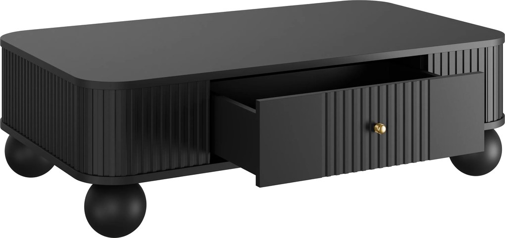 Čierny konferenčný stolík Vesper 103x60 cm so zásuvkou - zlaté úchyty / guľové nohy