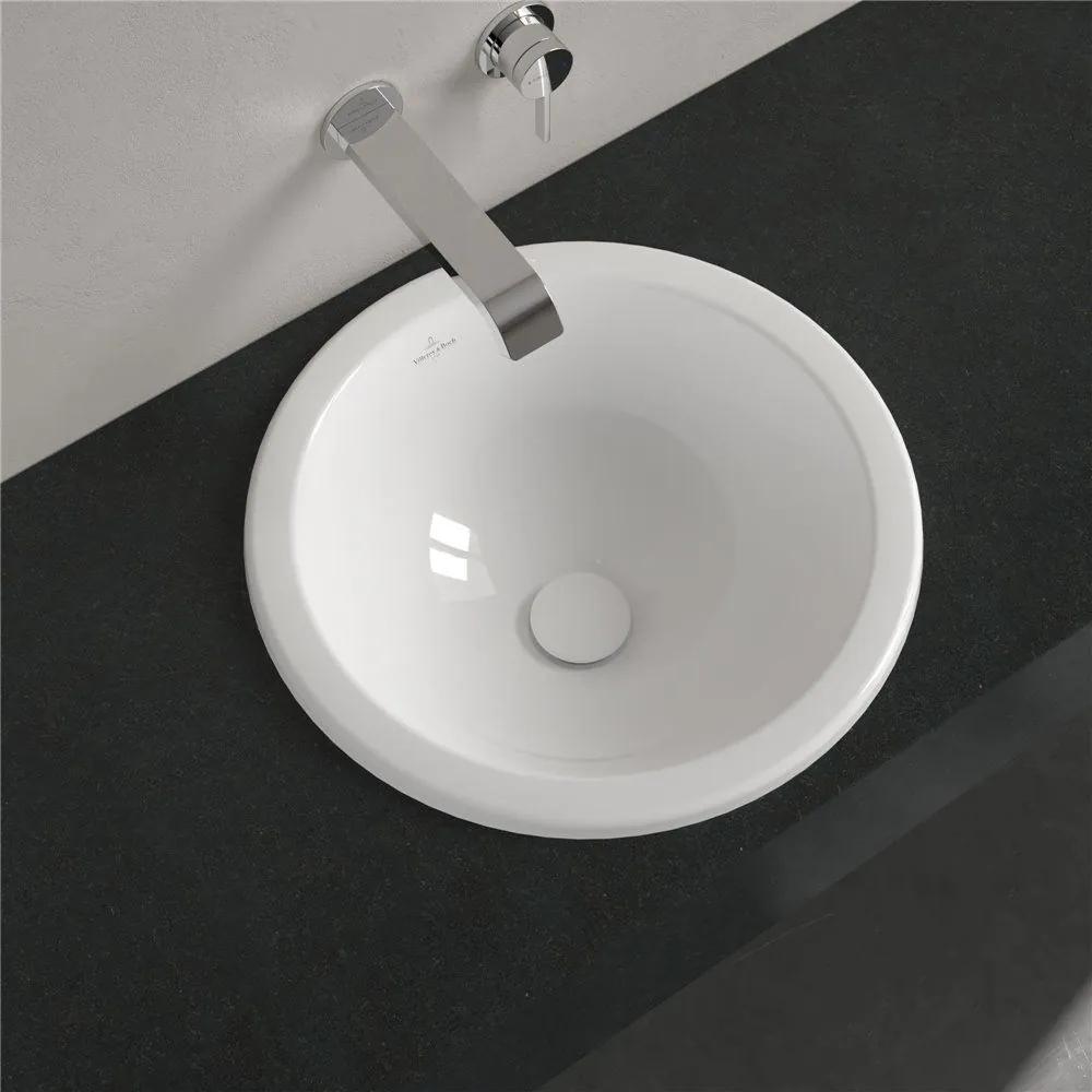 VILLEROY &amp; BOCH Loop &amp; Friends okrúhle zápustné umývadlo bez otvoru, bez prepadu, priemer 450 mm, biela alpská, s povrchom CeramicPlus, 4A6001R1