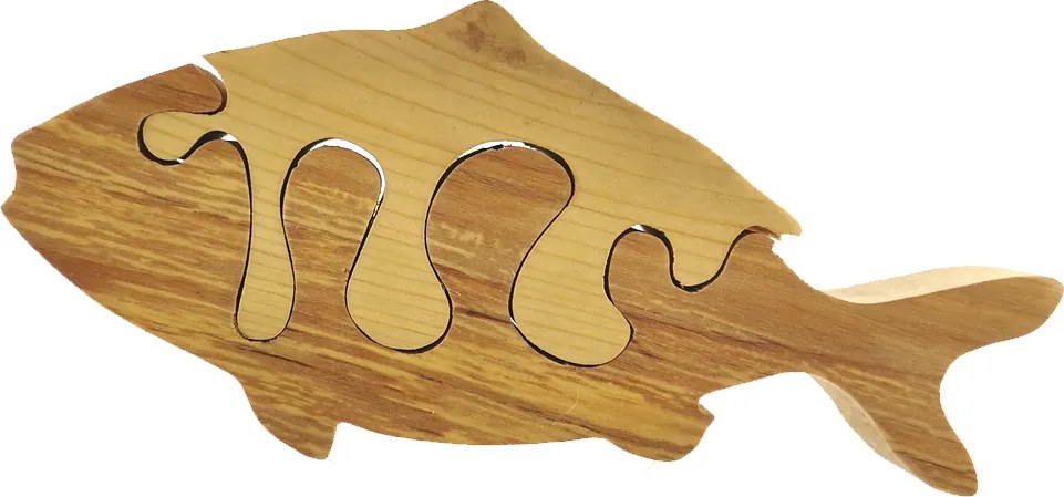 AMADEA Drevené puzzle ryba, masívne drevo dvoch druhov drevín, 19 cm