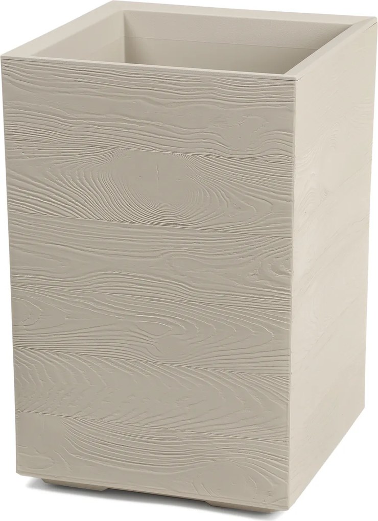 PLASTOVÝ KVETINÁČ NA KOLIESKACH BETONIQUE ECO 60X40X40 CM DREVENÝ DEKOR KRÉMOVÁ