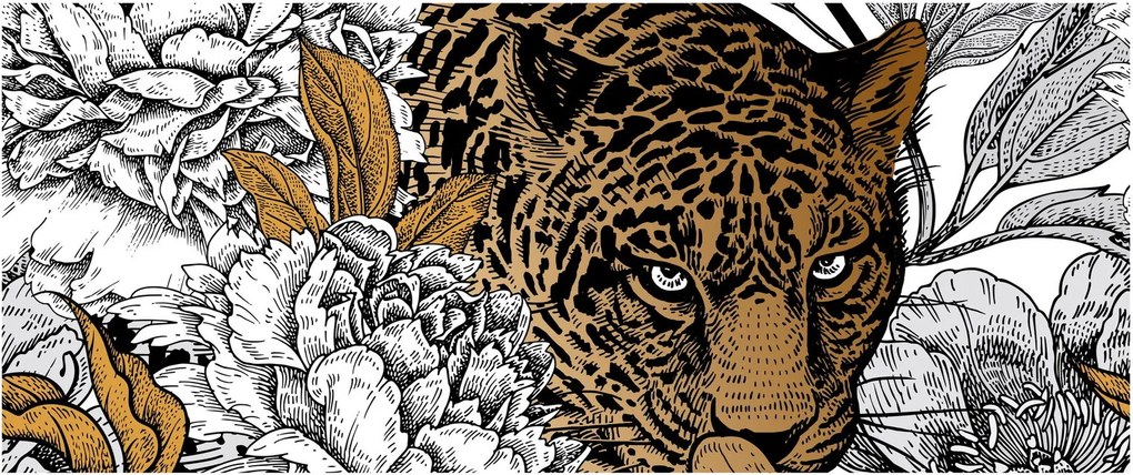 Obraz - Leopard medzi kvetmi (120x50 cm)