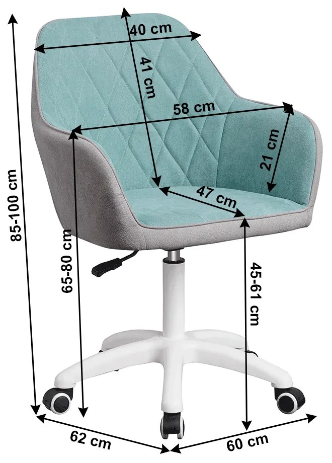 Kancelárska stolička Senta (mentolová + sivá). Vlastná spoľahlivá doprava až k Vám domov. 1033938