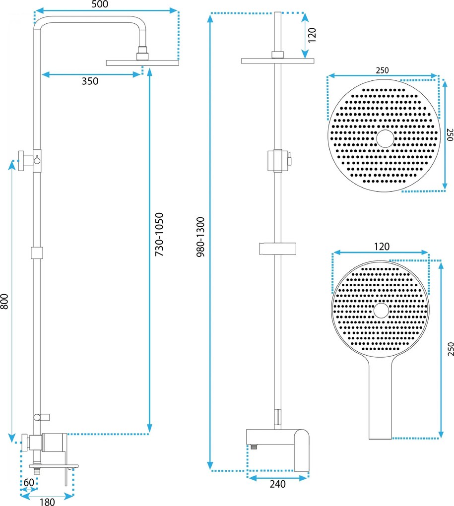 Rea Avalon, sprchová súprava s dažďovou hlavovou a ručnou hlavicou, grafitová, REA-P2401