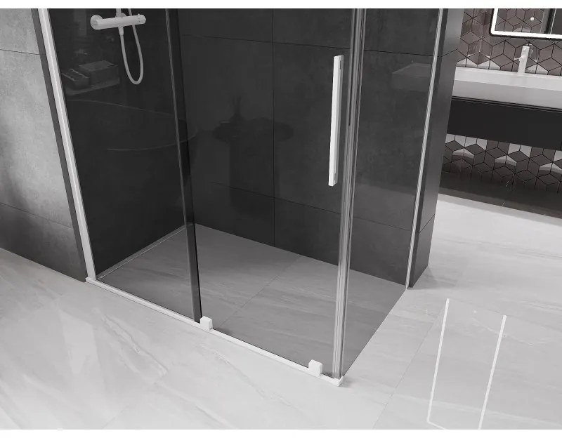 Mexen Velar, sprchový kút s posuvnými dverami 140 x 70 cm, 8mm šedé sklo, biela matná, 871-140-070-41-20