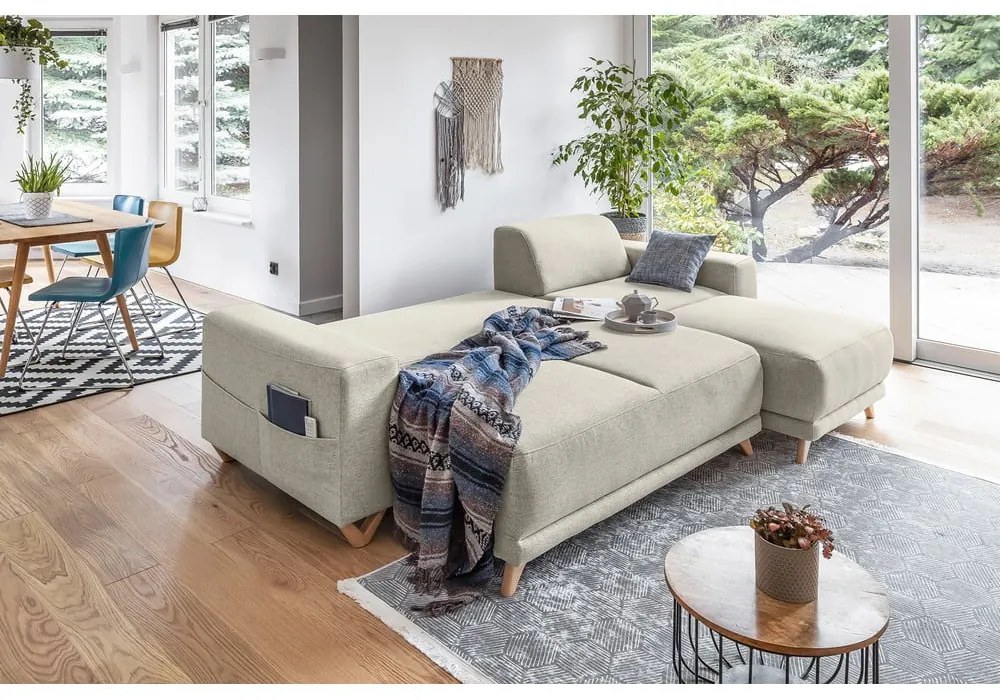 Béžová rozkladacia/s úložným priestorom rohová pohovka Classy Sophie – Miuform