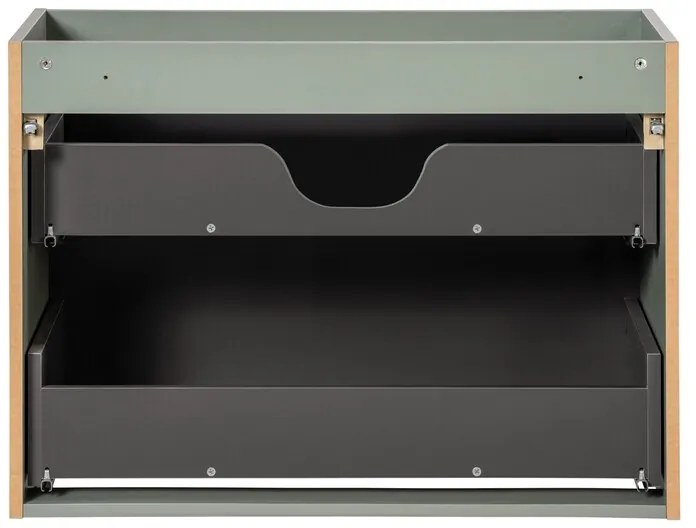 Závěsná skříňka Line Reed Green Gaja s deskou a umyvadlem 50 cm zelená/dub evoke