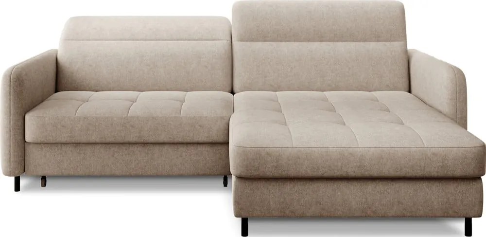 Béžová ženilková rozkladacia/s úložným priestorom rohová pohovka (pravý roh/s leňoškou) Gomsi – ELTAP