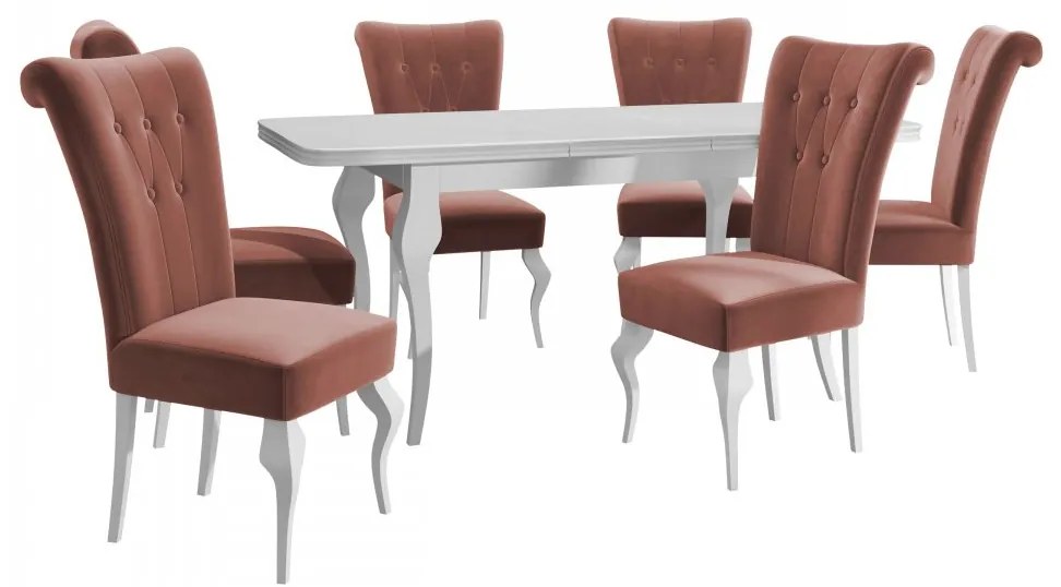 Rozkladací stôl Julia so 6 stoličkami ST63, Dostupné poťahy: Magic Velvet 2217, Farby: biela / biely lesk