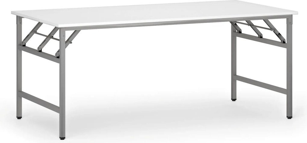 Konferenčný stôl FAST READY, 180x90 cm, sivostrieborná podnož, biela