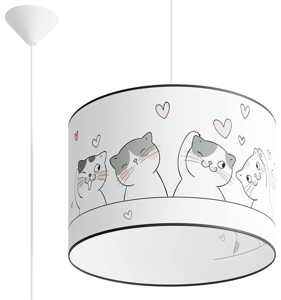 Detské závesné svietidlo Cat, 1x plastové tienidlo so vzorom, (fi 40cm)