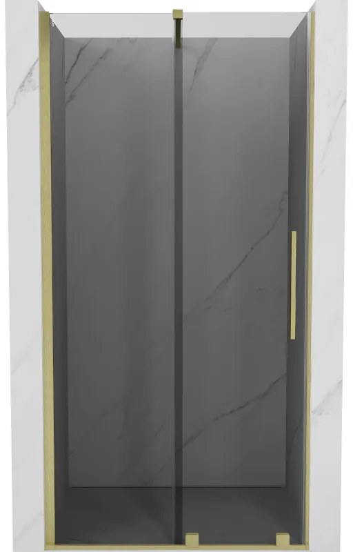 Mexen Velar, posuvné sprchové dvere do otvoru 120 cm, 8mm šedé sklo, zlatá matná, 871-120-000-41-55