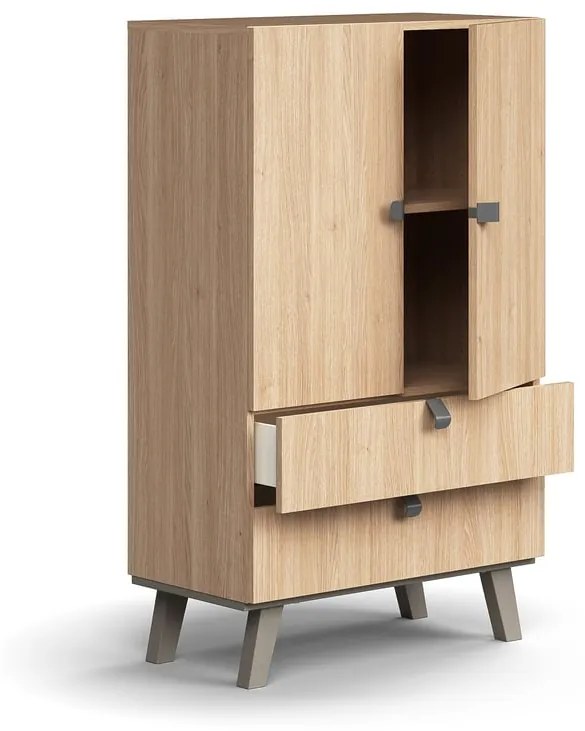 Skriňa QBUS, 2 police + 2 zásuvky, na nožičkách, 1332x800x420 mm, dub