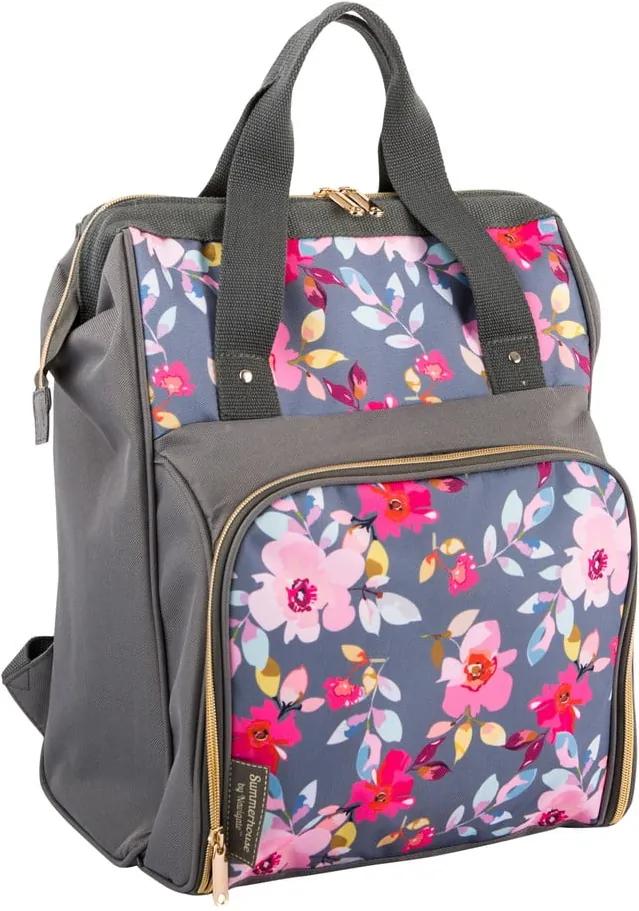 Sivý kvetovaný chladiaci batoh s piknikovým vybavením pre 2 osoby Navigate Grey Floral, 15 l