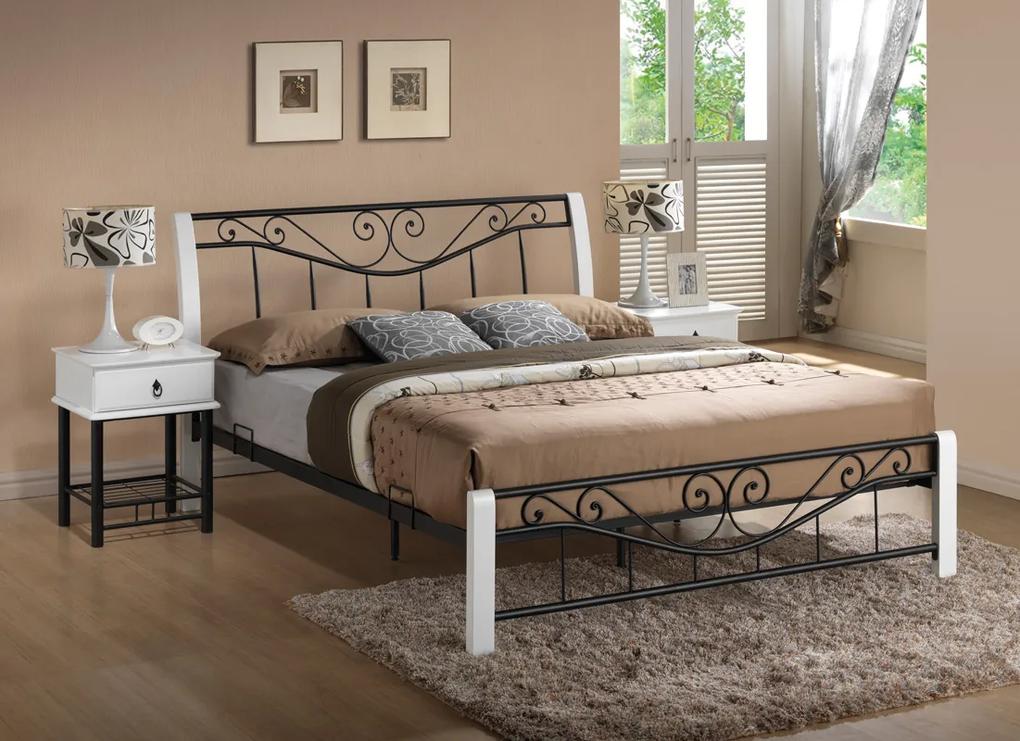 SIGNAL Parma 160 rustikálna manželská posteľ s roštom biela / čierna