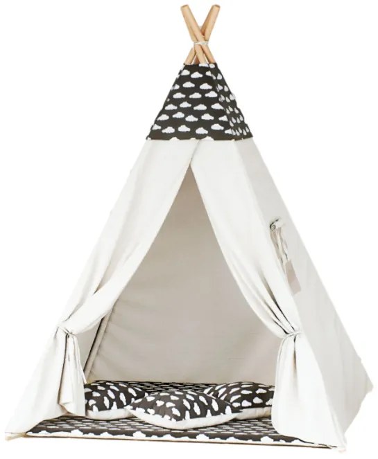 Detský stan Tipi obláčiky čierny / béžový