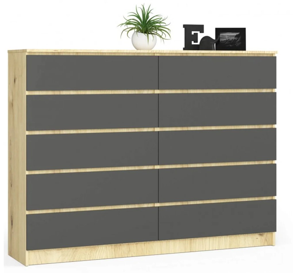 Komoda K160 10SZ artisan oak/šedý grafit