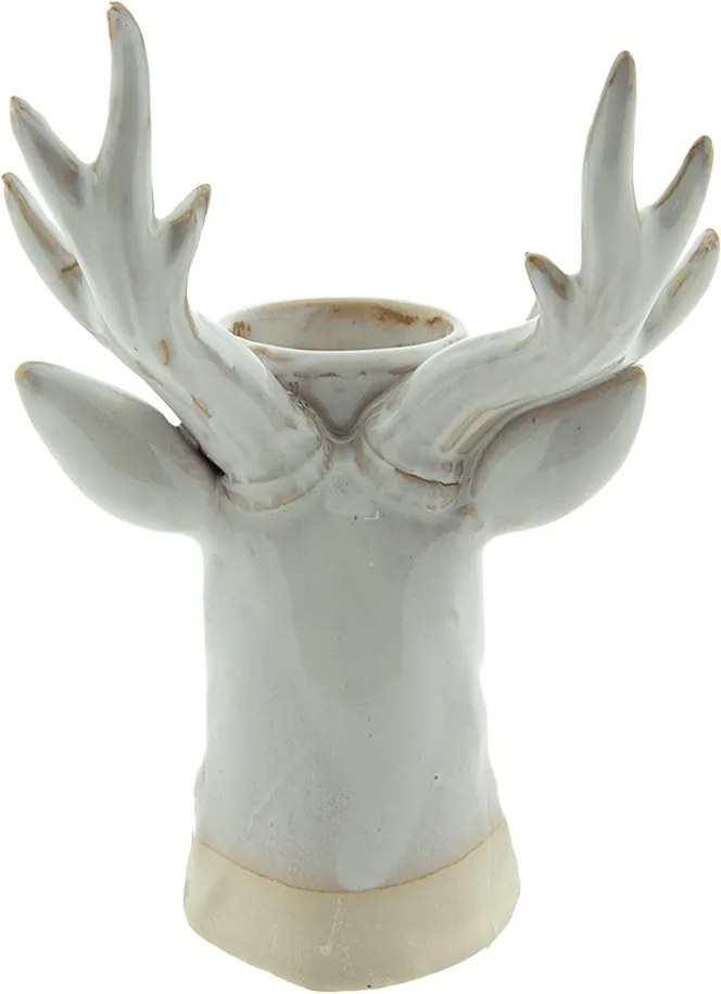 Béžový porcelánový svietnik na čajovú sviečku Jeleň Chrie - 15*12*21 cm
