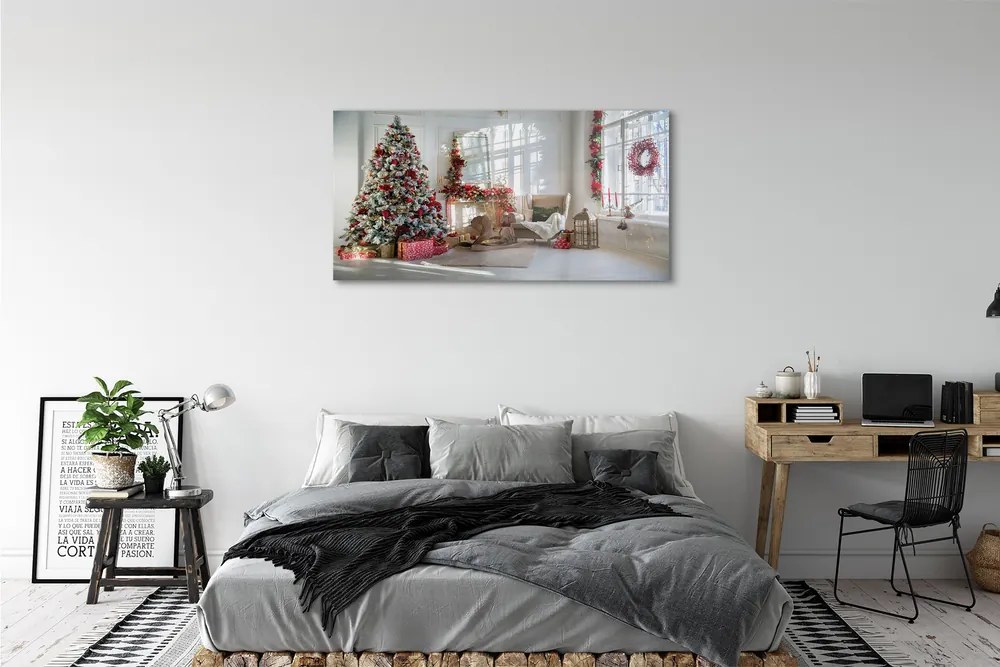 Obraz na akrylátovom skle Ozdoby na vianočný stromček darčeky 125x50 cm