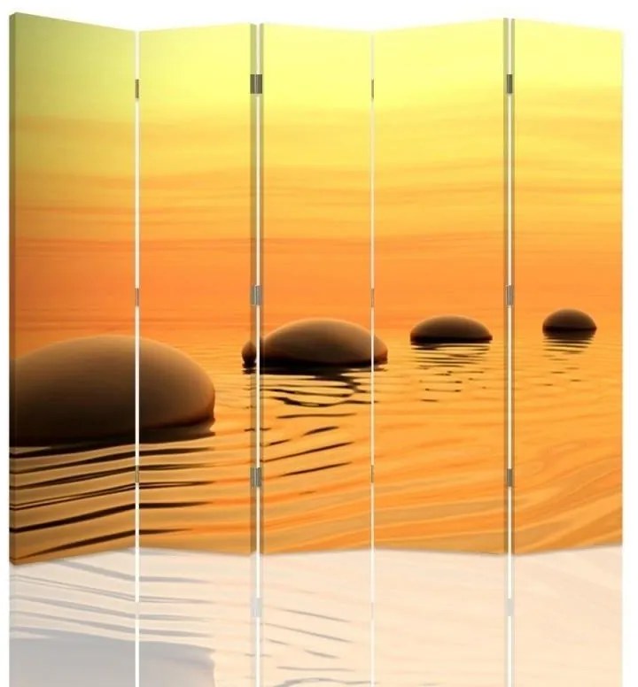 Ozdobný paraván Zen Spa Kameny Voda Žlutá - 180x170 cm, päťdielny, obojstranný paraván 360°