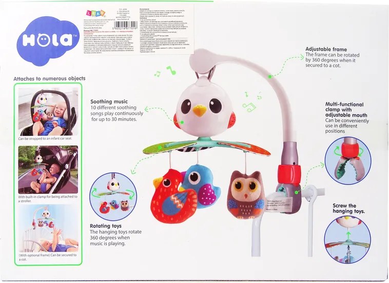 LEAN Toys Detský kolotoč nad postieľku a kočík farebné vtáky s melódiou