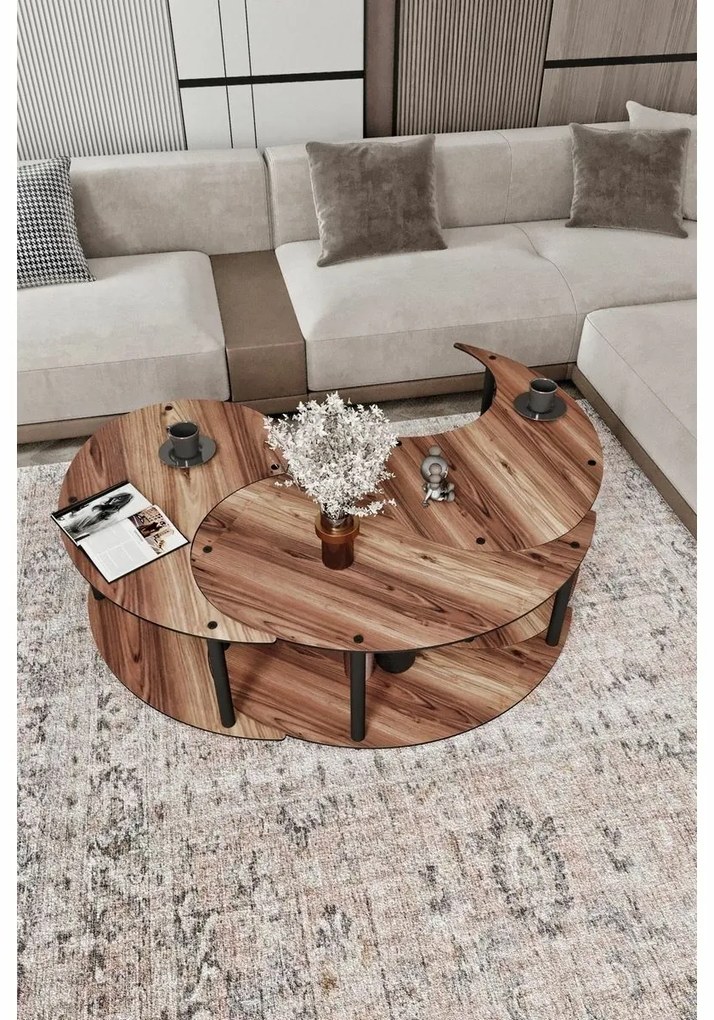 Súprava konferenčných stolíkov Yin Yang Walnut, 3 ks